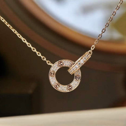 [Rosla Jewelry]LOVE 7.6MM NECKLACE ROSE GOLD AND SILVER  FULL DIAMOND