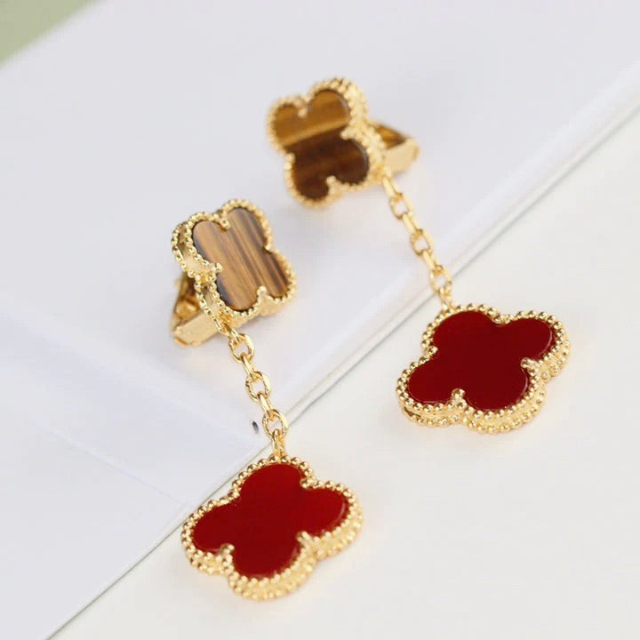 [Rosla Jewelry]CLOVER  2 MOTIF  TIGER EYE CARNELIAN EARRINGS