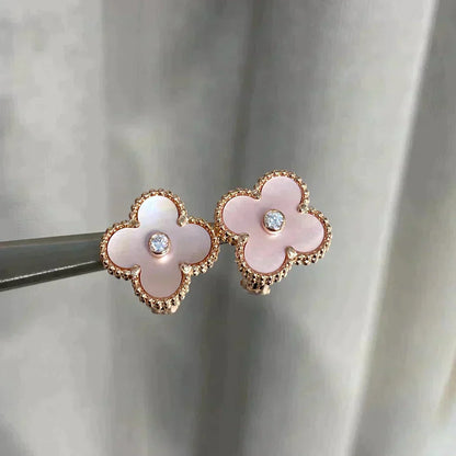 [Rosla Jewelry]CLOVER MEDIUM 1 MOTIFS  PINK MOP DIAMOND EARRINGS