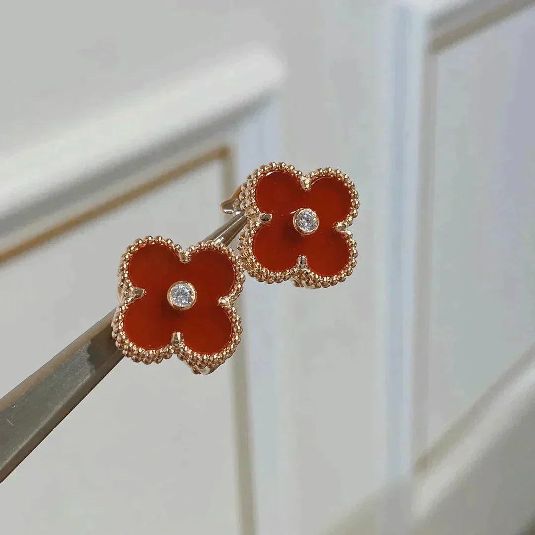 [Rosla Jewelry]CLOVER MEDIUM 1 MOTIFS CARNELIAN  DIAMOND earrings