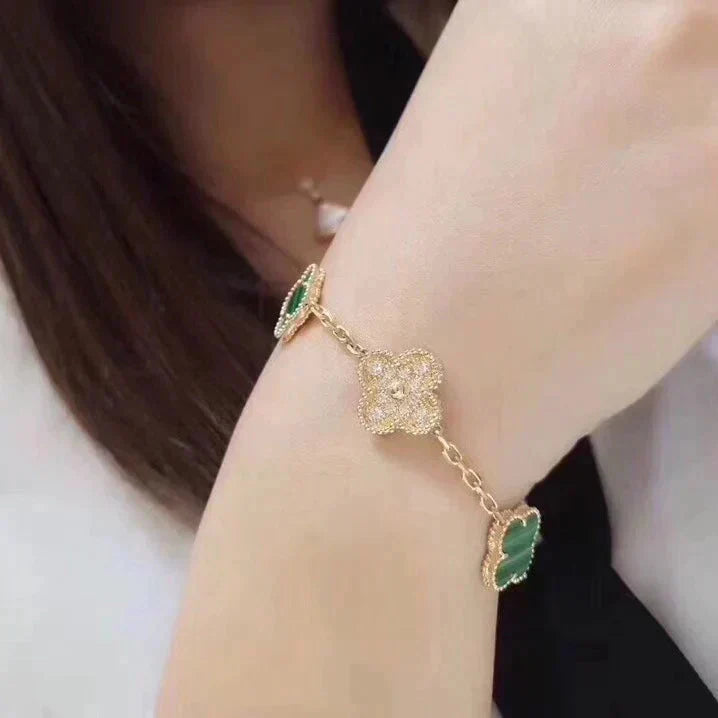 [Rosla Jewelry]CLOVER  5 MOTIF MALACHITE DIAMOND BRACELET