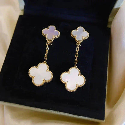 [Rosla Jewelry]CLOVER 2 MOTIF WHITE MOP EARRINGS