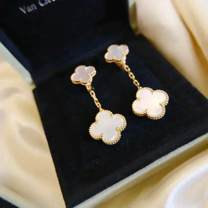 [Rosla Jewelry]CLOVER 2 MOTIF WHITE MOP EARRINGS