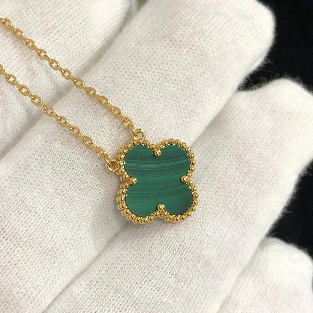 [Rosla Jewelry]CLOVER 15MM MALACHITE SINGLE FLOWER  NECKLACE