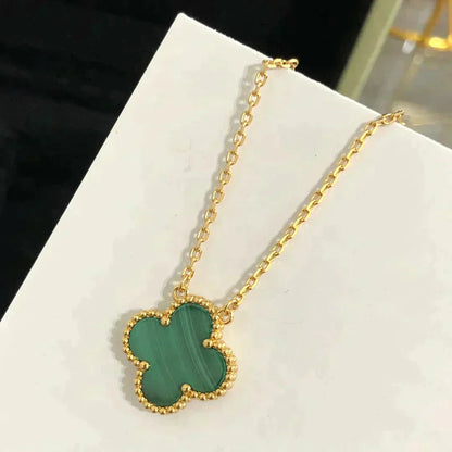 [Rosla Jewelry]CLOVER 15MM MALACHITE SINGLE FLOWER  NECKLACE