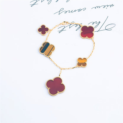 [Rosla Jewelry]CLOVER BRACELET 5 MOTIFS CARNELIAN TIGER EYE