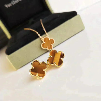 [Rosla Jewelry]CLOVER MEDIUM 1 MOTIFS TIGER EYE EARRINGS