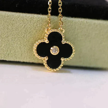 [Rosla Jewelry]CLOVER 15MM DIAMOND ONYX NECKLACE