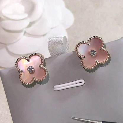 [Rosla Jewelry]CLOVER MEDIUM 1 MOTIFS  PINK MOP DIAMOND EARRINGS