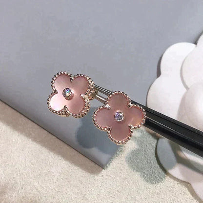 [Rosla Jewelry]CLOVER MEDIUM 1 MOTIFS  PINK MOP DIAMOND EARRINGS