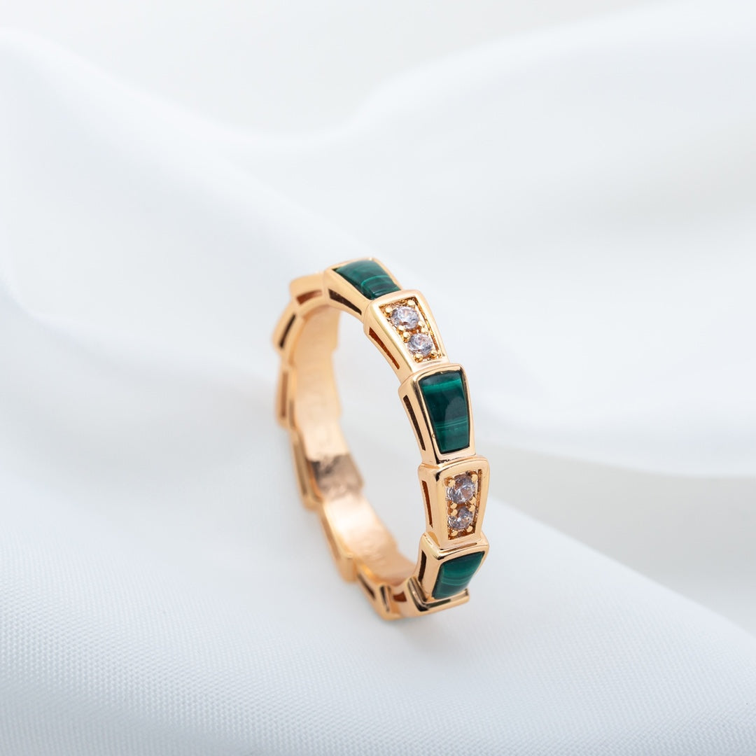 [Rosla Jewelry]SERPENTI RING PINK GOLD MALACHITE DIAMOND 3MM