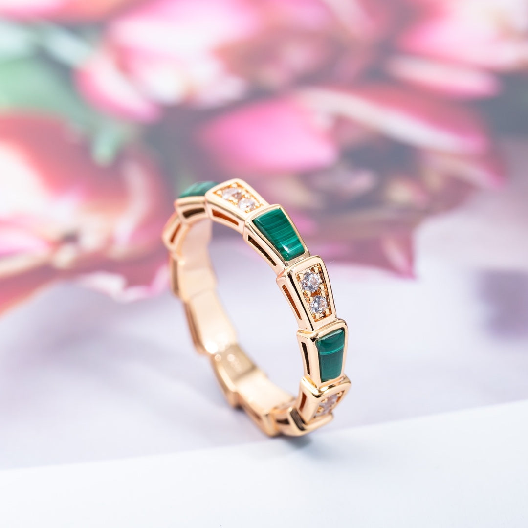 [Rosla Jewelry]SERPENTI RING PINK GOLD MALACHITE DIAMOND 3MM