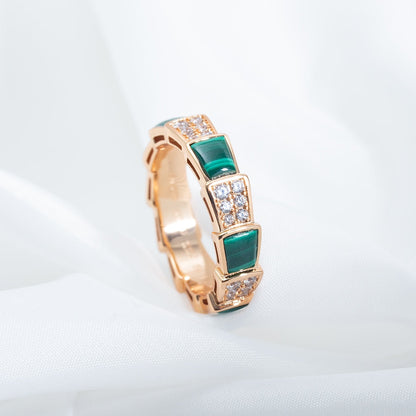 [Rosla Jewelry]SERPENTI RING PINK GOLD MALACHITE DIAMOND PAVED 4MM