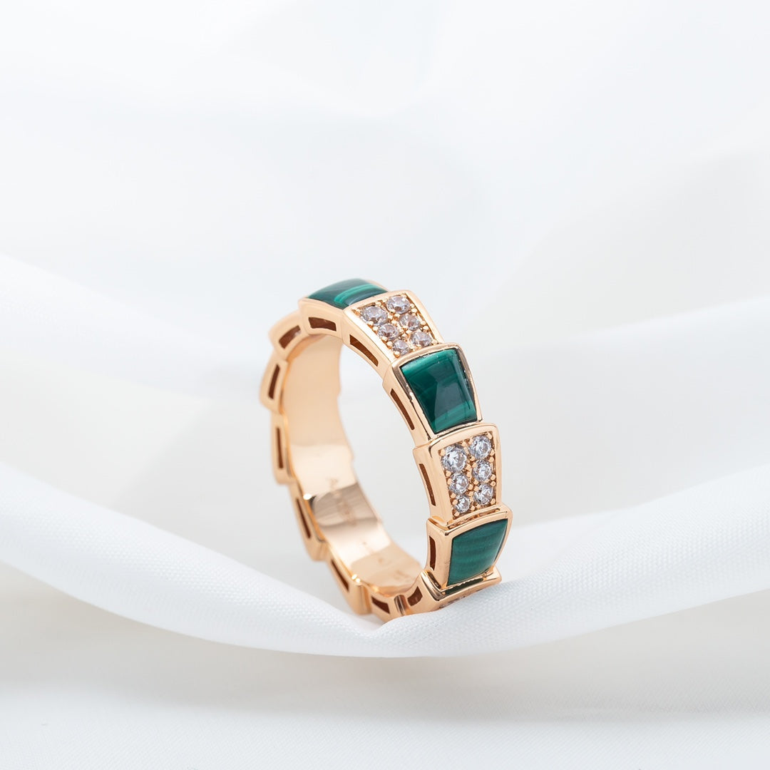 [Rosla Jewelry]SERPENTI RING PINK GOLD MALACHITE DIAMOND PAVED 4MM