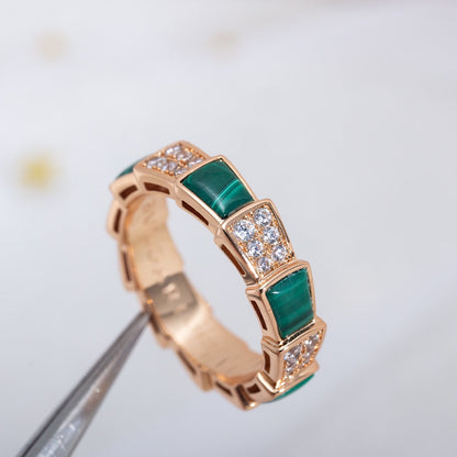 [Rosla Jewelry]SERPENTI RING PINK GOLD MALACHITE DIAMOND PAVED 4MM