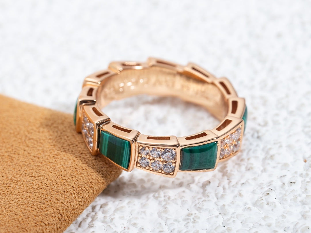 [Rosla Jewelry]SERPENTI RING PINK GOLD MALACHITE DIAMOND PAVED 4MM