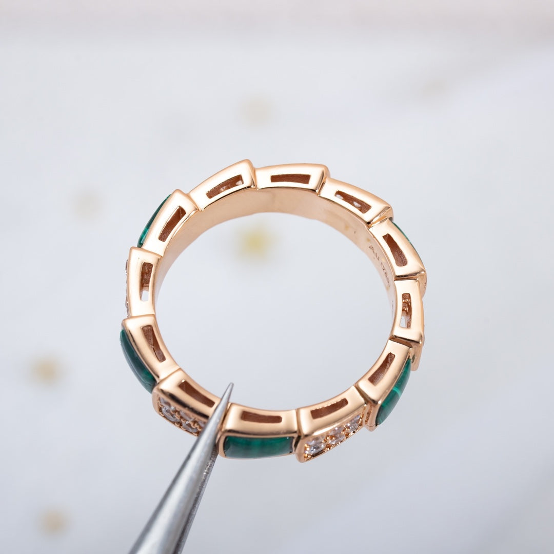 [Rosla Jewelry]SERPENTI RING PINK GOLD MALACHITE DIAMOND PAVED 4MM