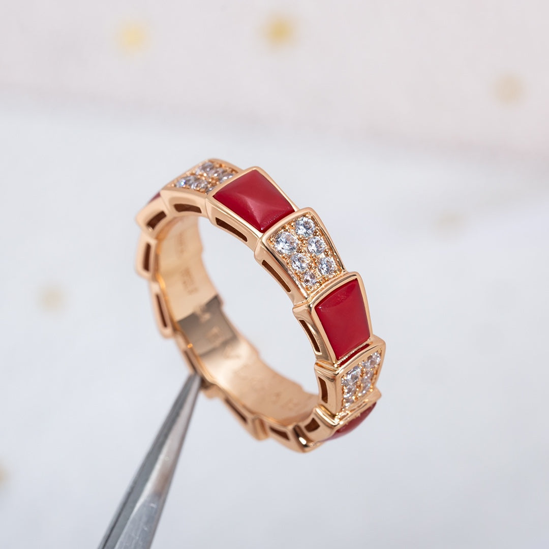 [Rosla Jewelry]SERPENTI RING PINK GOLD CARNELIAN DIAMOND PAVED 4MM