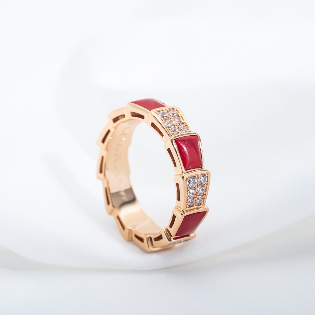 [Rosla Jewelry]SERPENTI RING PINK GOLD CARNELIAN DIAMOND PAVED 4MM