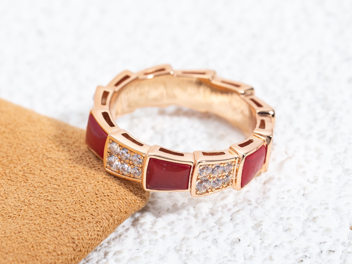 [Rosla Jewelry]SERPENTI RING PINK GOLD CARNELIAN DIAMOND PAVED 4MM