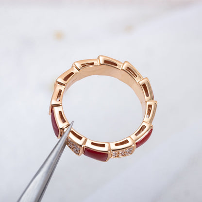 [Rosla Jewelry]SERPENTI RING PINK GOLD CARNELIAN DIAMOND PAVED 4MM