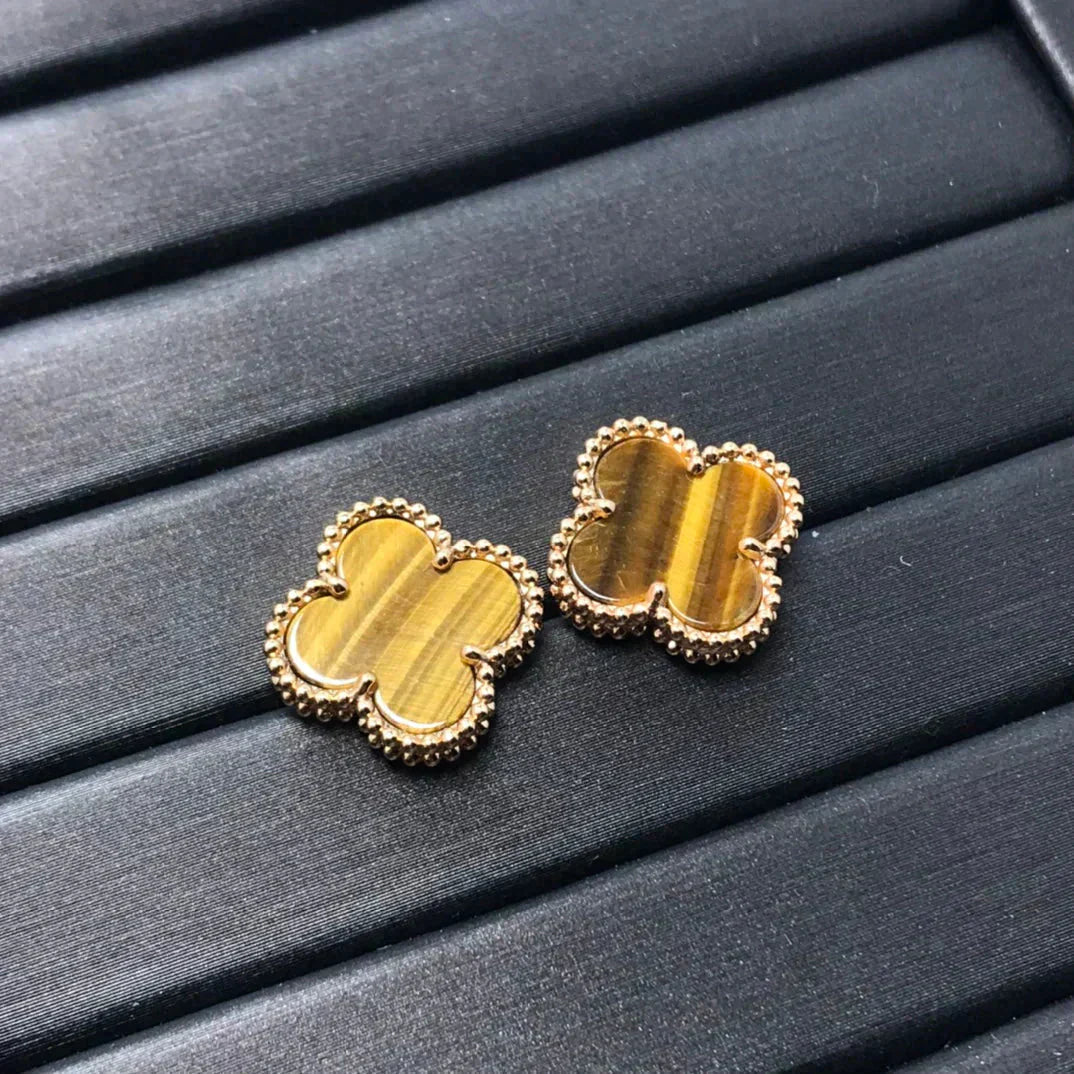 [Rosla Jewelry]CLOVER MEDIUM 1 MOTIFS TIGER EYE EARRINGS