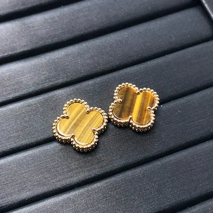 [Rosla Jewelry]CLOVER MEDIUM 1 MOTIFS TIGER EYE EARRINGS