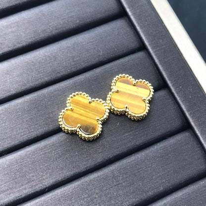 [Rosla Jewelry]CLOVER MEDIUM 1 MOTIFS TIGER EYE EARRINGS