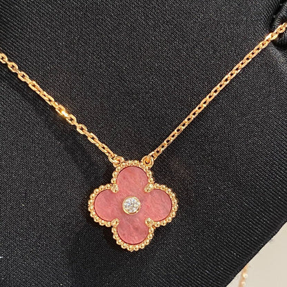 [Rosla Jewelry]CLOVER 15MM DIAMOND RHODONITE NECKLACE