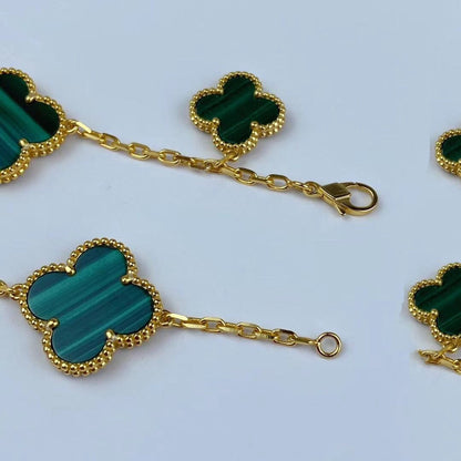 [Rosla Jewelry]MAGIC CLOVER MALACHITE GOLD BRACELET 5 MOTIFS