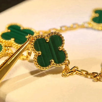 [Rosla Jewelry]CLOVER 5 MOTIFS MALACHITE BRACELET