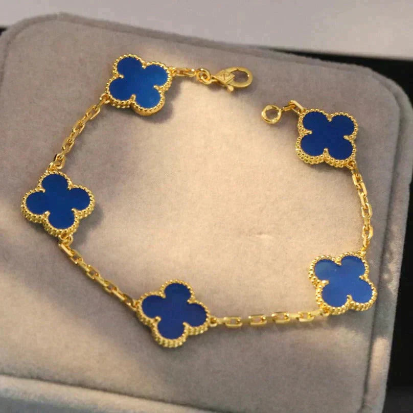 [Rosla Jewelry]CLOVER 5 MOTIFS BLUE AGATE BRACELET