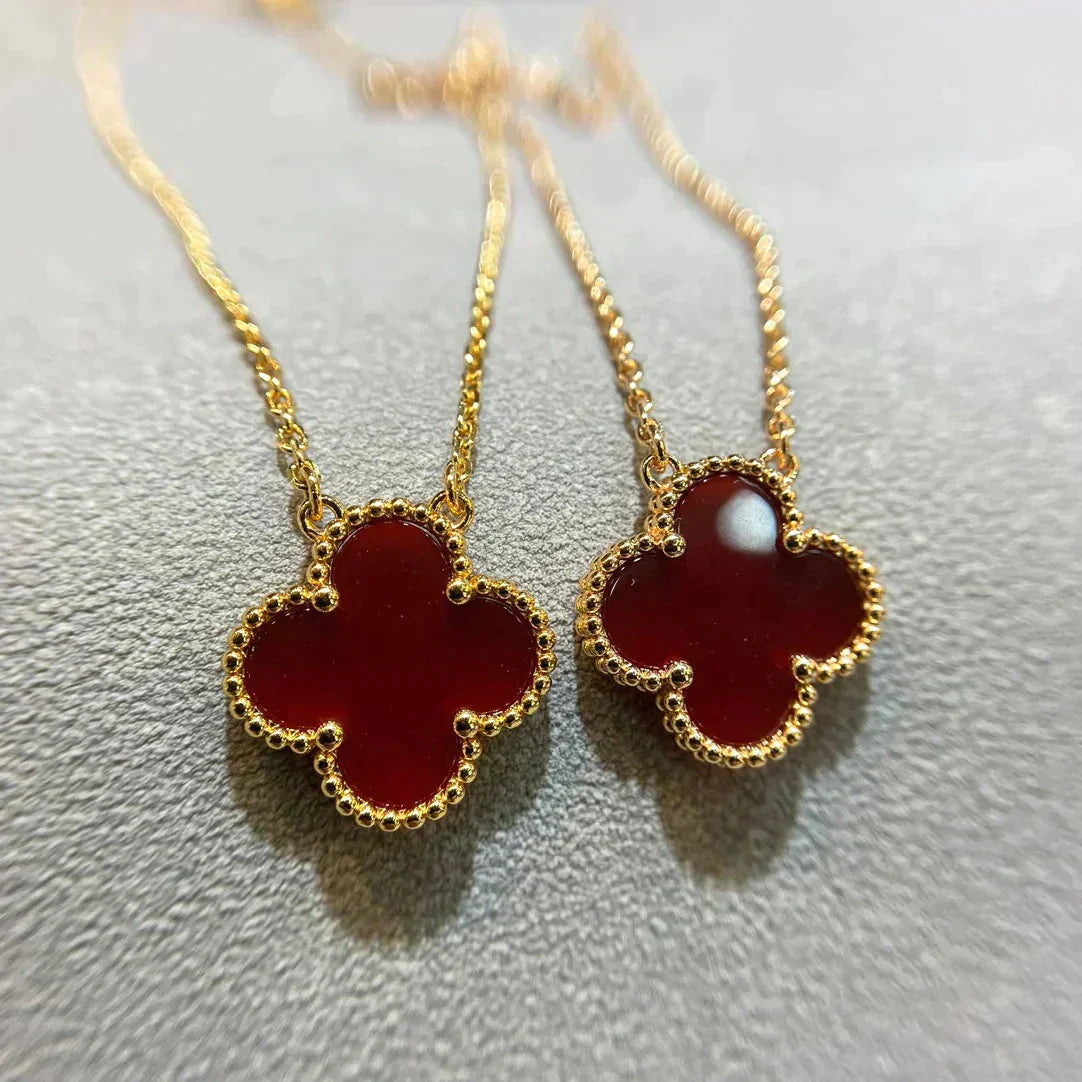 [Rosla Jewelry]CLOVER 15MM CARNELIAN SINGLE FLOWER NECKLACE