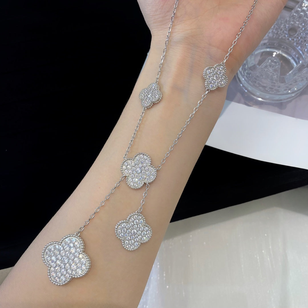 [Rosla Jewelry]CLOVER 5 MOTIFS SILVER DIAMONDS NECKLACE