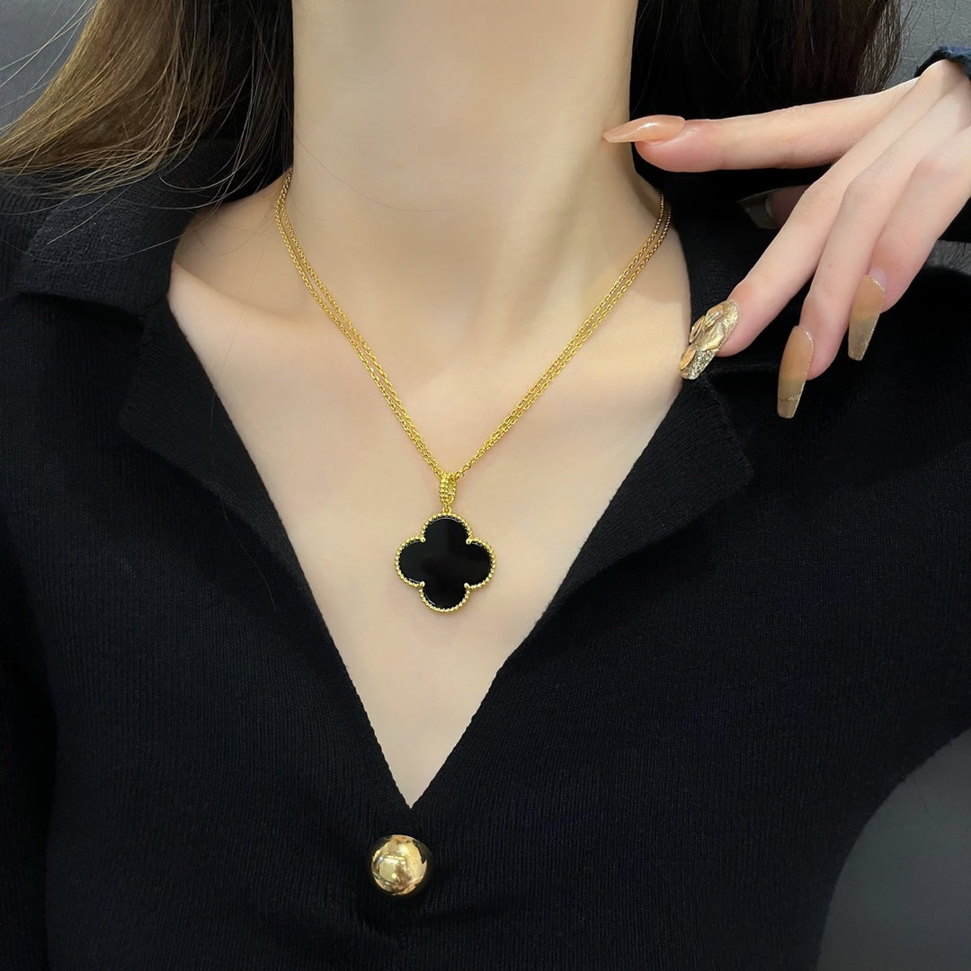 [Rosla Jewelry]CLOVER 25MM NECKLACE GOLD ONYX