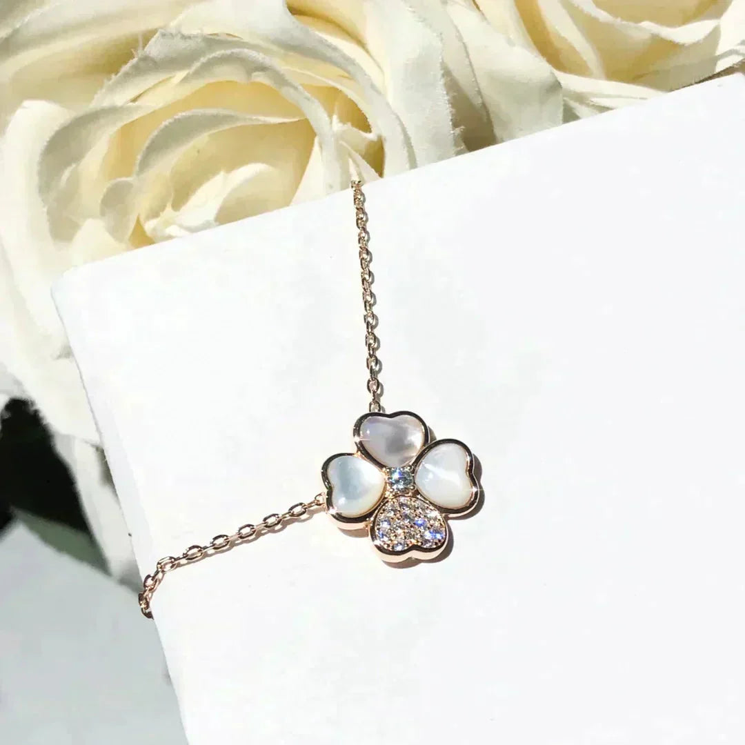 [Rosla Jewelry]CLOVER MOP DIAMOND ROSE GOLD NECKLACE