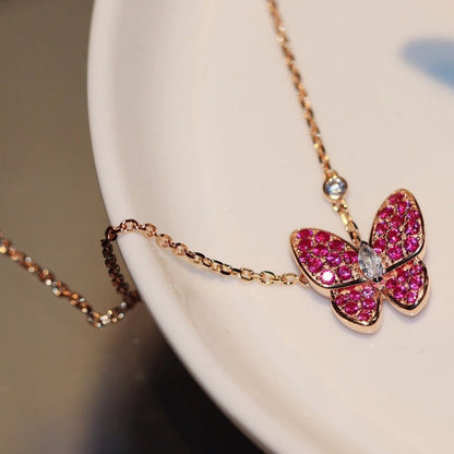 [Rosla Jewelry]BUTTERFLY RED DIAMOND ROSE GOLD NECKLACE