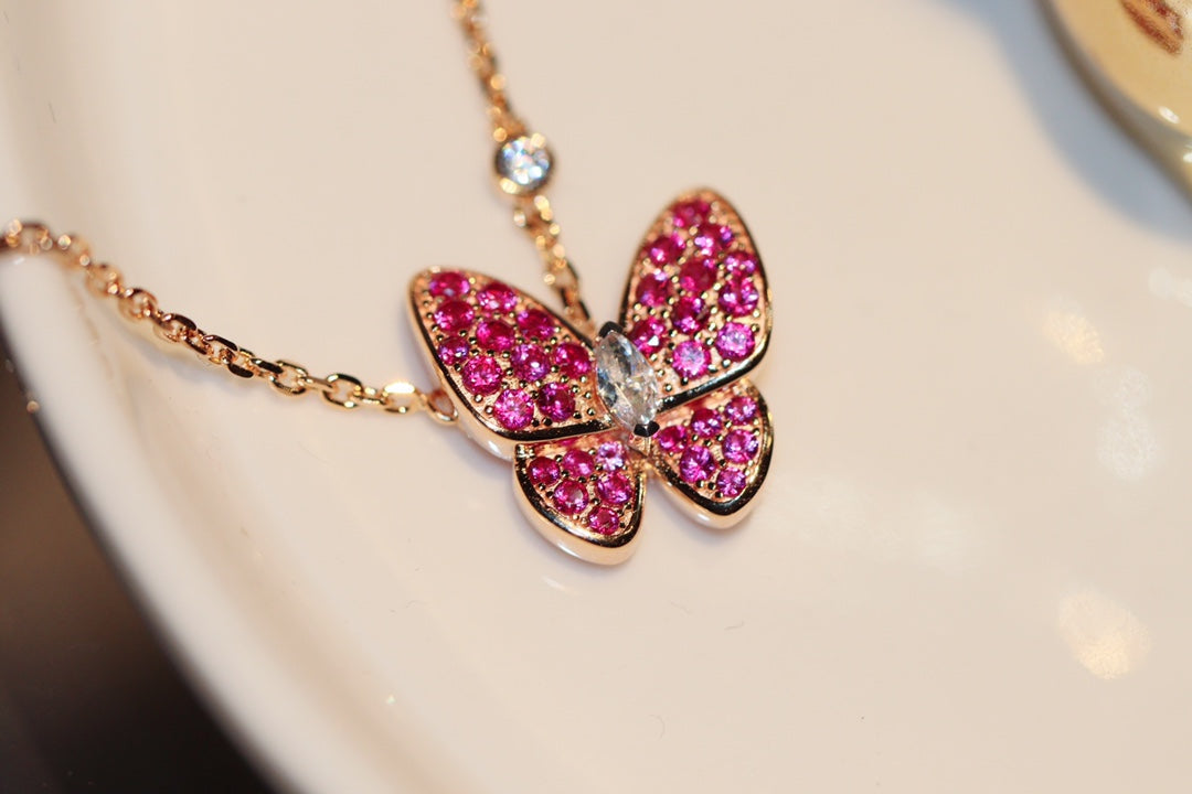 [Rosla Jewelry]BUTTERFLY RED DIAMOND ROSE GOLD NECKLACE