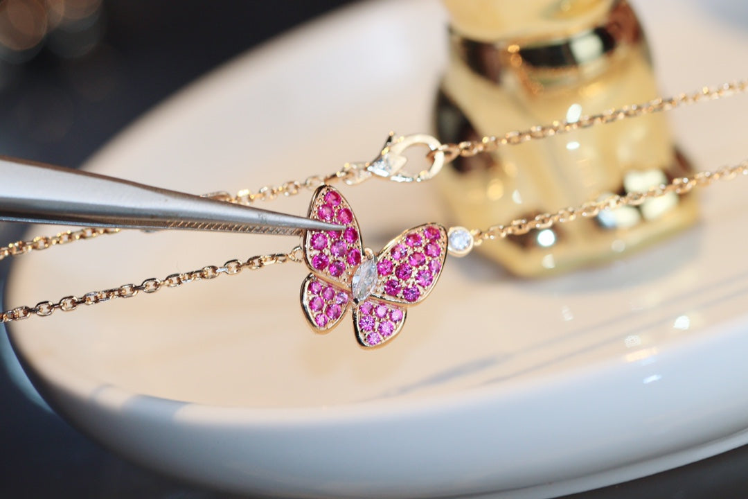 [Rosla Jewelry]BUTTERFLY RED DIAMOND ROSE GOLD NECKLACE