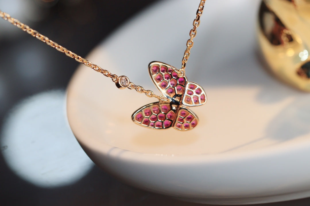 [Rosla Jewelry]BUTTERFLY RED DIAMOND ROSE GOLD NECKLACE