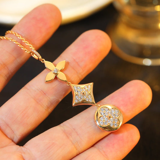 [Rosla Jewelry]STAR AND SUN DIAMOND PINK GOLD NECKLACE