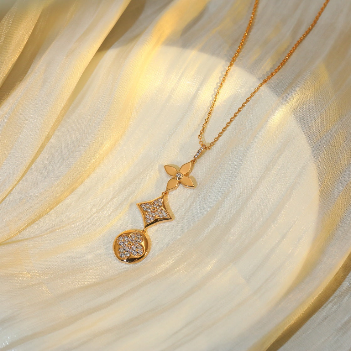 [Rosla Jewelry]STAR AND SUN DIAMOND PINK GOLD NECKLACE