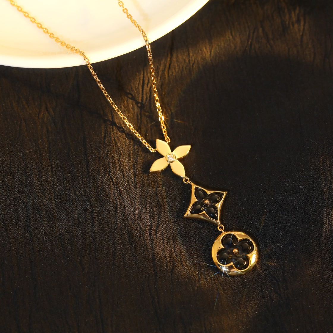 [Rosla Jewelry]STAR AND SUN ONYX PINK GOLD NECKLACE