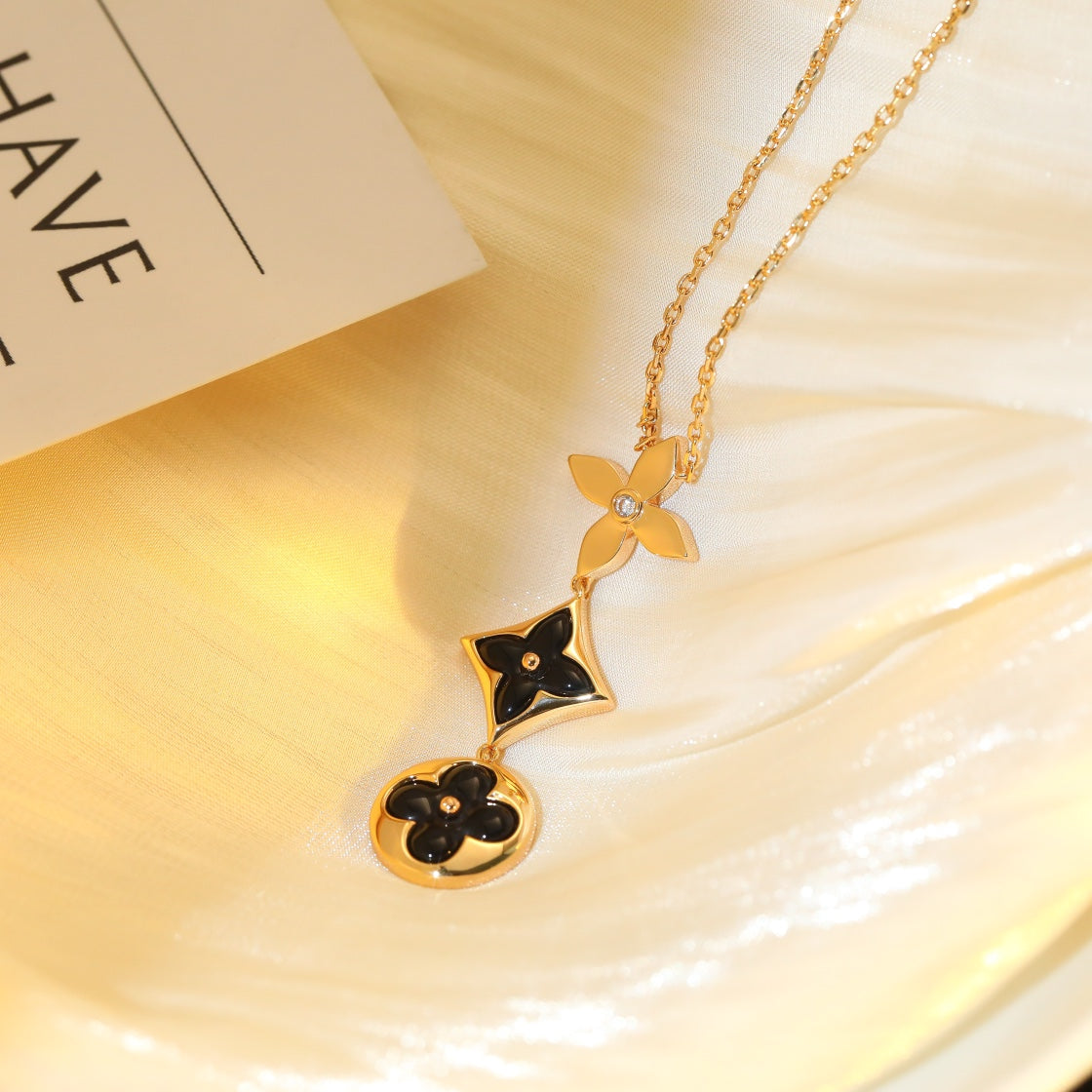 [Rosla Jewelry]STAR AND SUN ONYX PINK GOLD NECKLACE