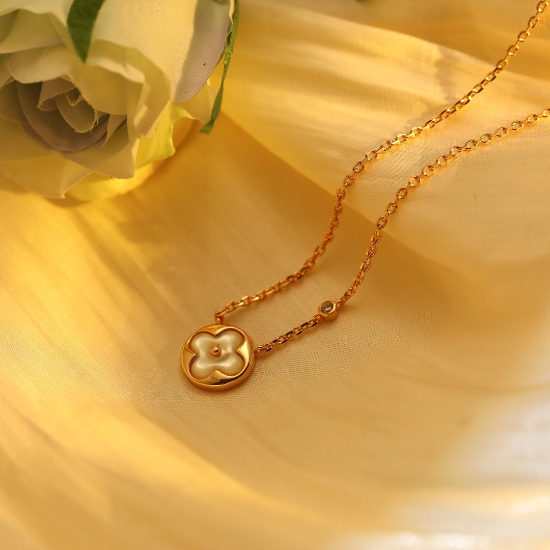 [Rosla Jewelry]SUN PEDANT PINK GOLD 1 DIAMOND NECKLACE