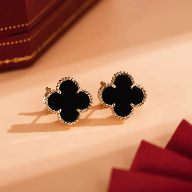 [Rosla Jewelry]CLOVER MEDIUM 1 MOTIFS  ONYX STUD EARRINGS