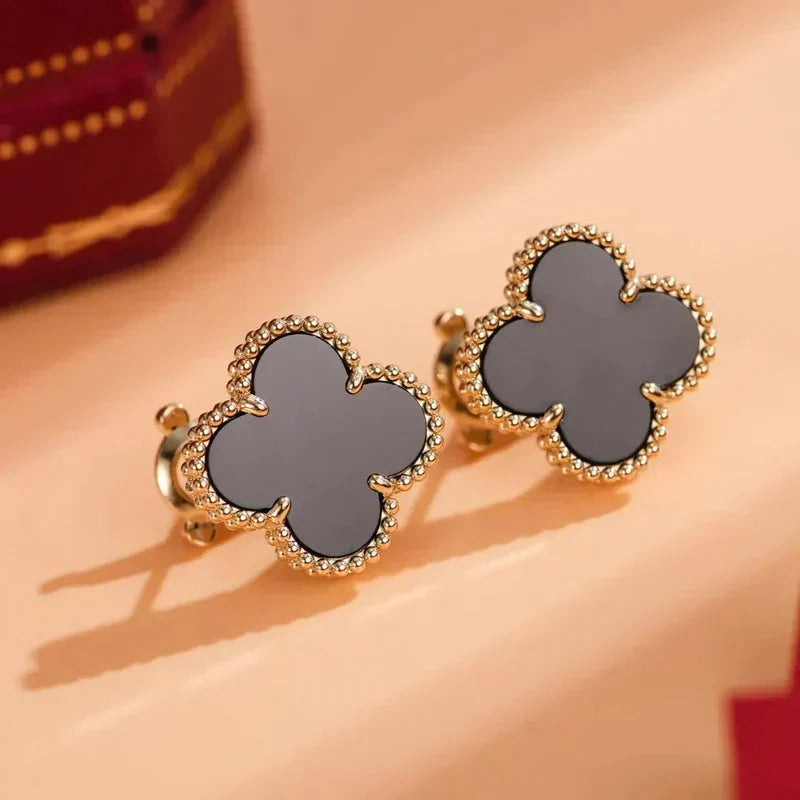 [Rosla Jewelry]CLOVER MEDIUM 1 MOTIFS  ONYX STUD EARRINGS