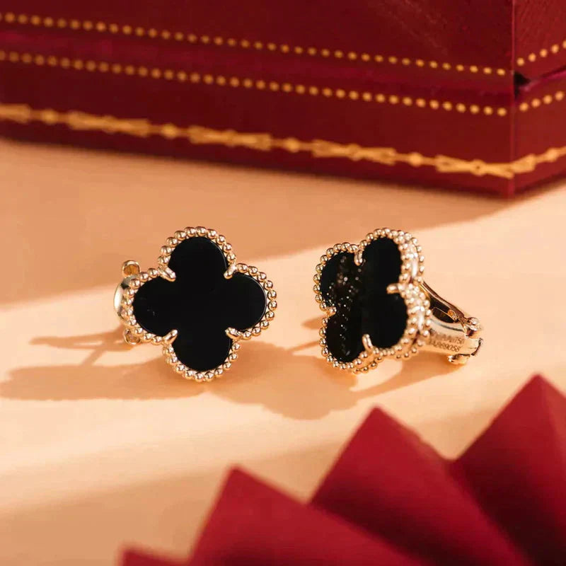 [Rosla Jewelry]CLOVER MEDIUM 1 MOTIFS  ONYX STUD EARRINGS