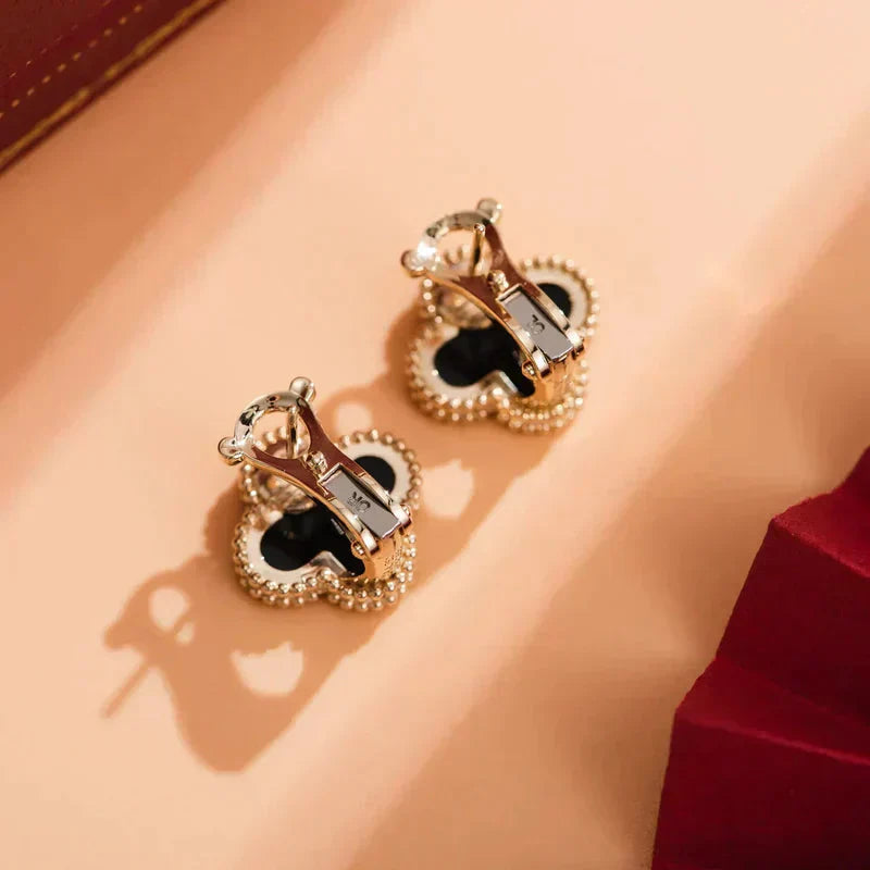 [Rosla Jewelry]CLOVER MEDIUM 1 MOTIFS  ONYX STUD EARRINGS