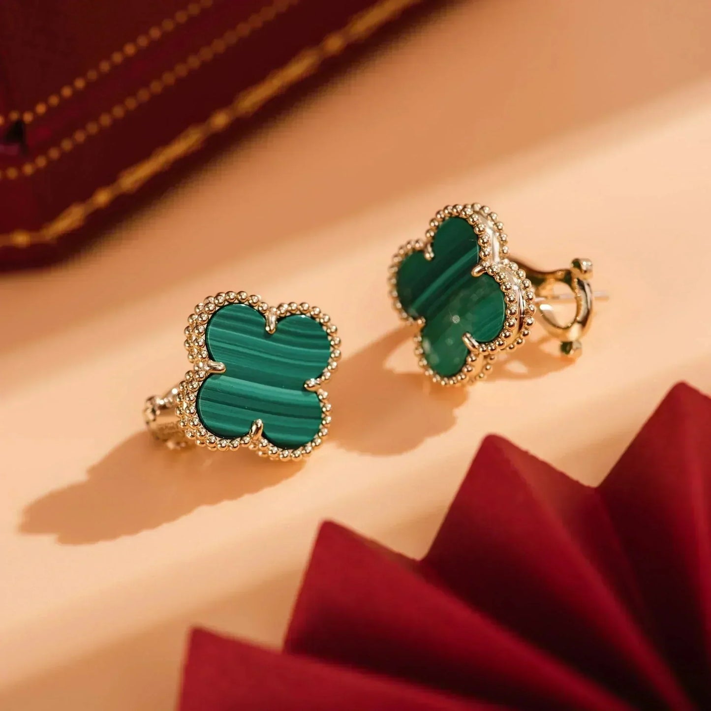 [Rosla Jewelry]CLOVER MEDIUM 1 MOTIFS MALACHITE  EARRINGS